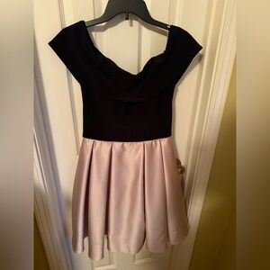 Elegant Black and Pink Off-Shoulder Besty Adam Homecoming Dress